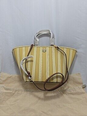 NWT Tory Burch McGraw Canvas Panel Carryall Cornbread Top Handle Crossbody Bag